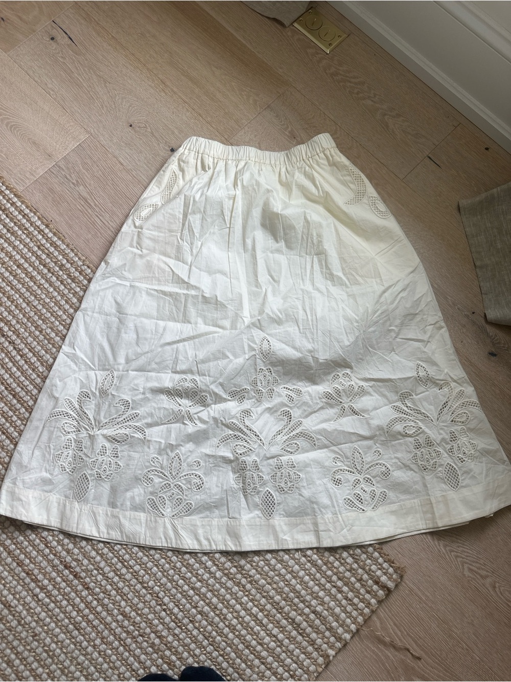 Women's Cream Eyelet A-Line Midi Skirt